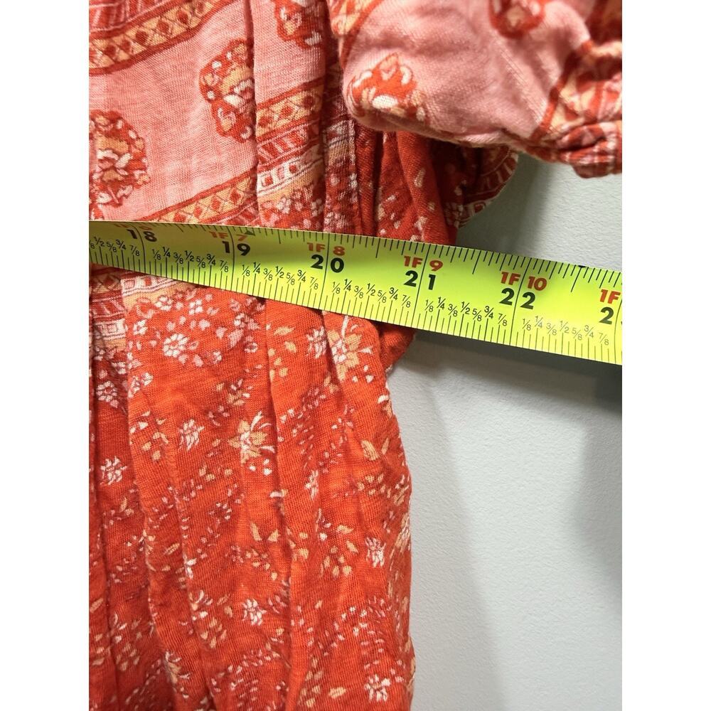 Free People Floral Scoop Neck Puff Short Sleeve low back Tunic Blouse XS - Picture 11 of 13
